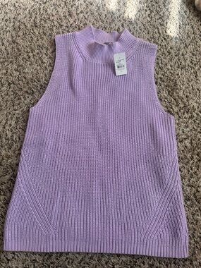 LOFT Lilac Sleeveless Mock Neck Knit Top